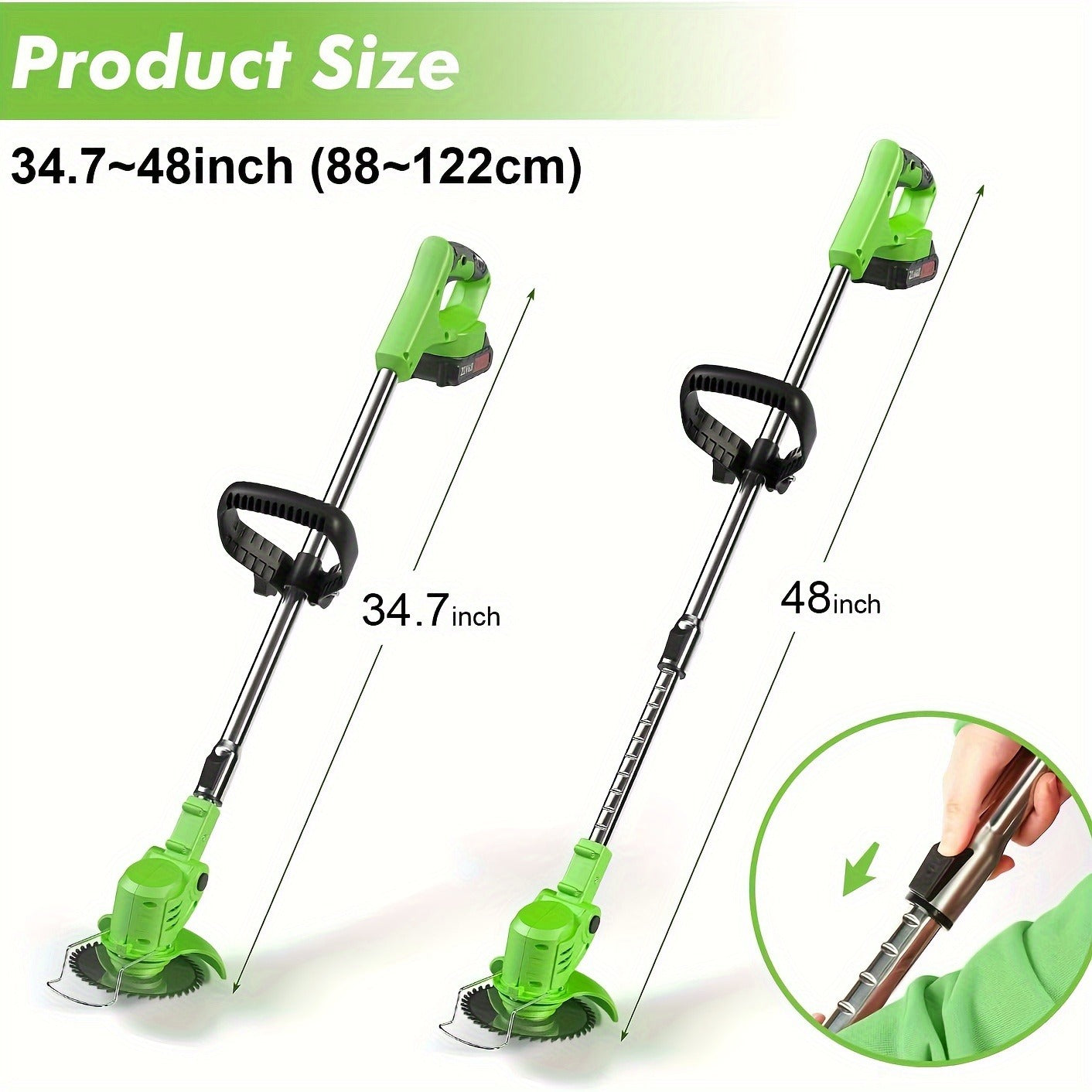 Cordless String Trimmer 24V 800W – Weed Wacker with 2 Batteries, Charger & 3 Blades, Adjustable Head, Brush Cutter & Lawn Edger