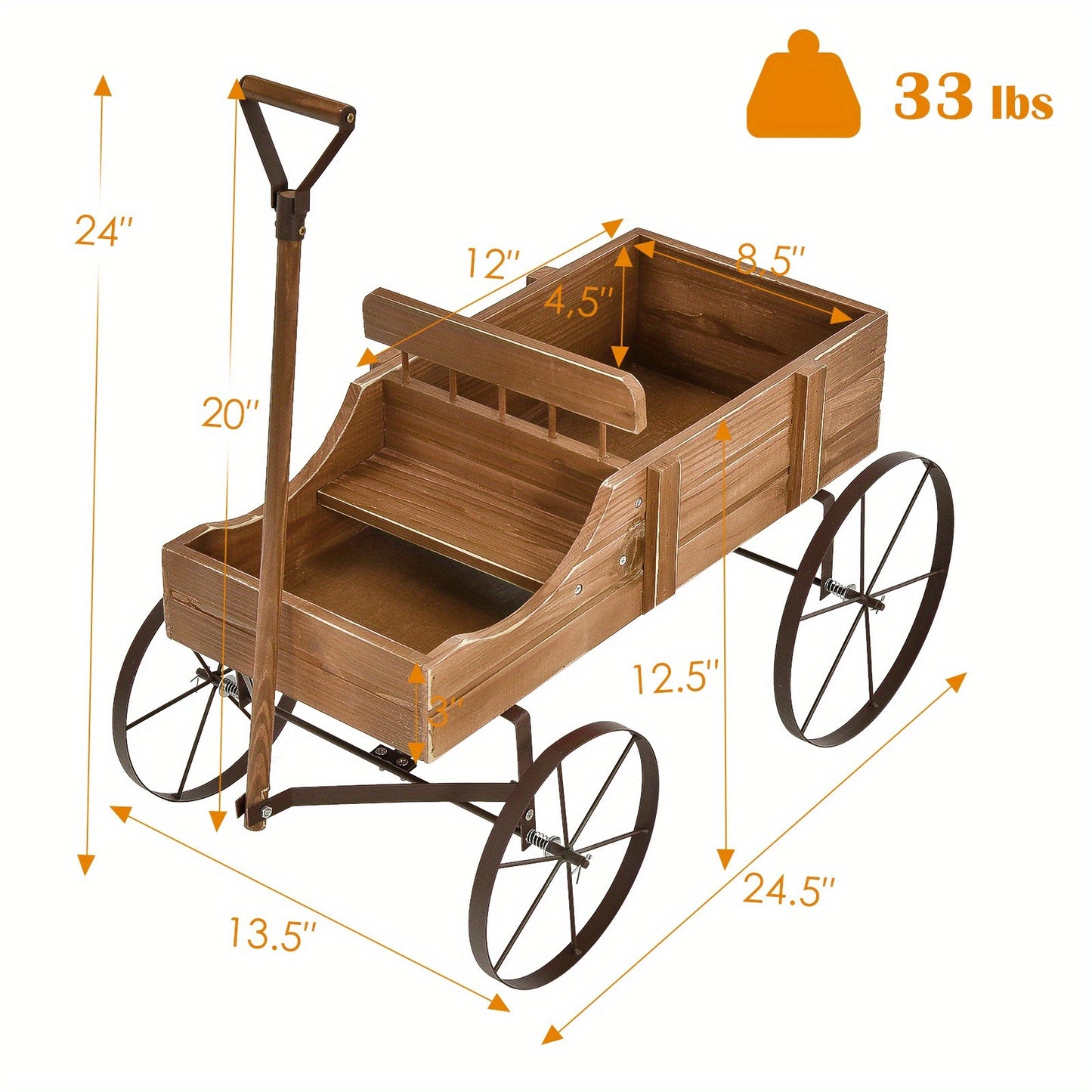 Wooden Flower Stand with 4 Wheels – Rolling Plant Trolley for Garden, Balcony & Terrace
