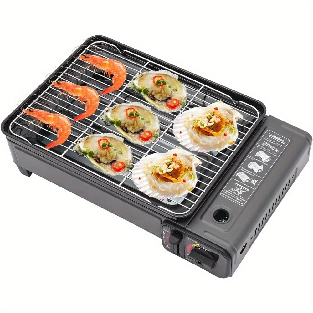 Portable Camping Gas Stove with Dual Fuel Inlets, Adjustable Flame Control, Windproof Frame & Non-Slip Feet – Butane or LPG Outdoor Cooking Stove for Camping, Hiking & Patio
