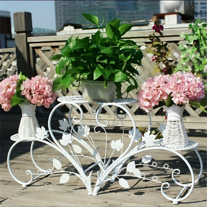 Metal Plant Stand Set of 2 Half Heart Flower Rack 4-Tier Indoor Outdoor Garden Patio Planter Display Shelf Black White