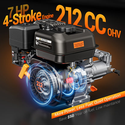 Gas Pressure Washer 3500PSI 7HP 212CC OHV Engine 2.3GPM 25-Foot Hose 4 Quick-Connect Nozzles Axial Cam Pump 10-Inch Pneumatic Tires for Driveways Decks Cars RV