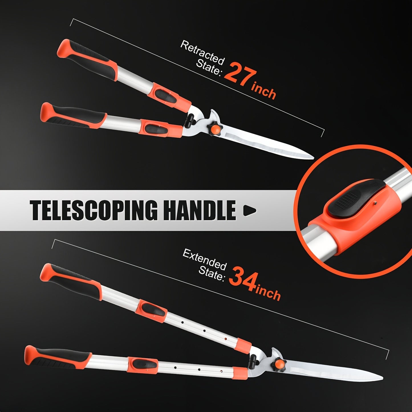 Long Reach Pruning Shears 18-38 Inch Extendable - Non-Stick Steel Blades Cut 2" Branches, Shock-Absorbing Handle, Heavy-Duty Hedge Shears for Tree & Shrub Trimming
