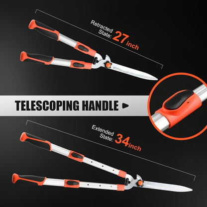 Long Reach Pruning Shears 18-38 Inch Extendable - Non-Stick Steel Blades Cut 2" Branches, Shock-Absorbing Handle, Heavy-Duty Hedge Shears for Tree & Shrub Trimming