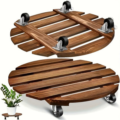 Rolling Plant Stand with Locking Wheels 2-Pack - Heavy Duty Wooden Planter Caddy for Indoor Outdoor Large Potted Plants, 12x12x3 Inch