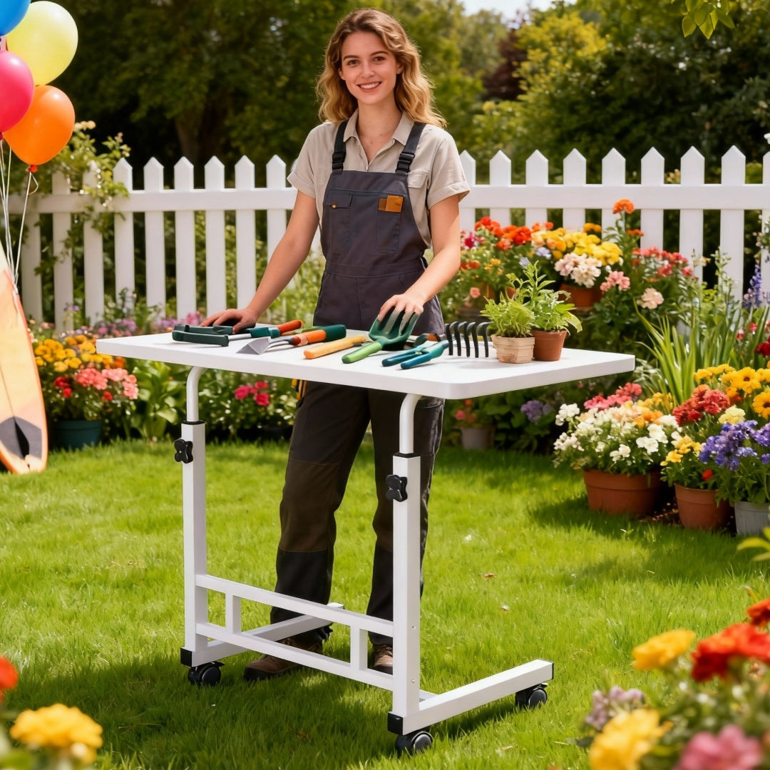 Garden Workbench | Adjustable Metal Potting Table Patio Outdoor Indoor