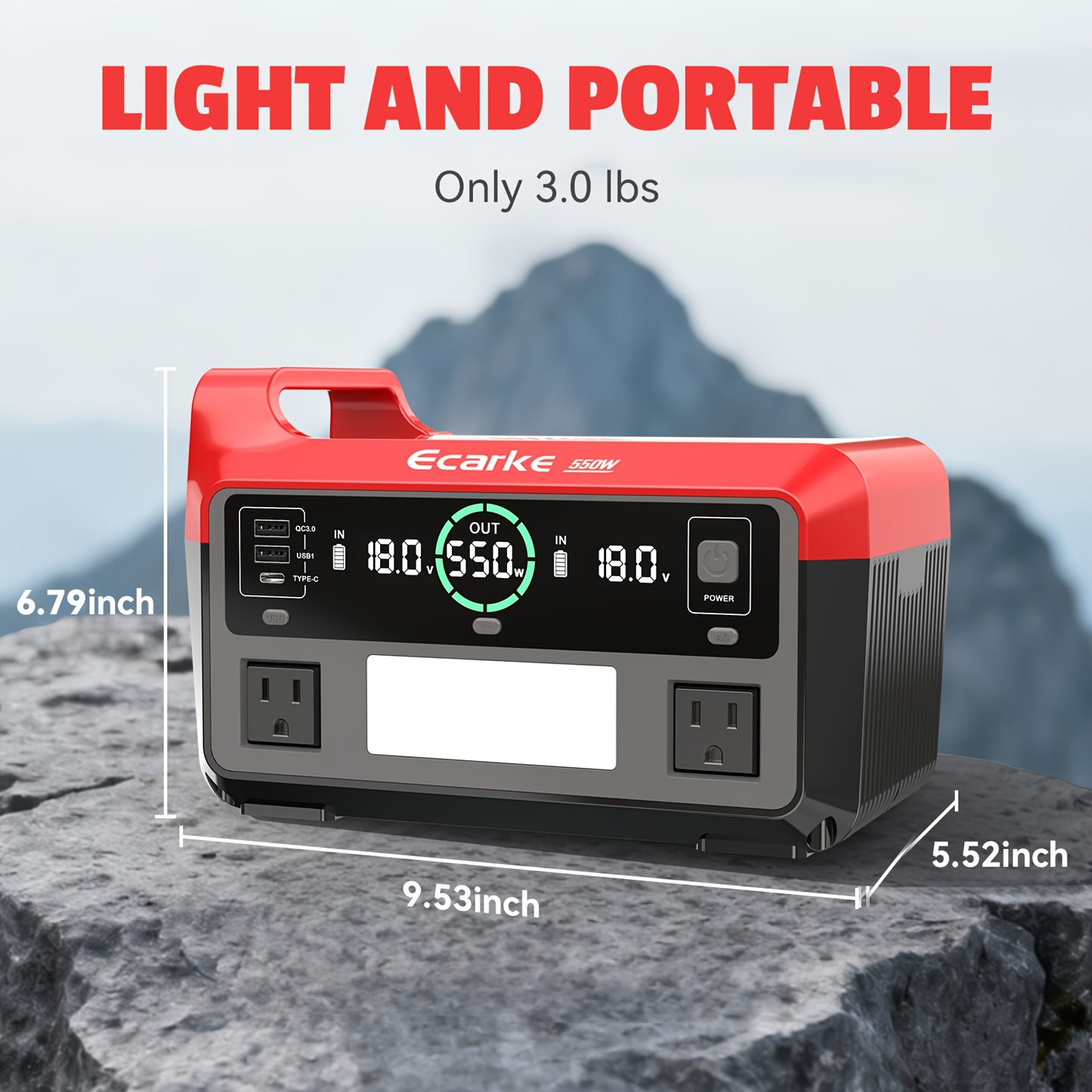 Battery Inverter for Dewalt 20V & 18V - 200W/350W/550W DC to AC 110V, USB, Type-C & AC Outlet, LED Work Light, Portable Power Supply for Camping, Outdoor & Emergency (Bare Tool)
