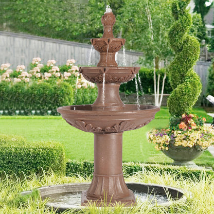 Outdoor Water Fountain 3-Tier 48.4" – Italian Cascading Garden Fountain with Carved Flowers, IPX5 Pump, Large Floor-Standing Resin Bubbler for Patio, Yard & Home Decor