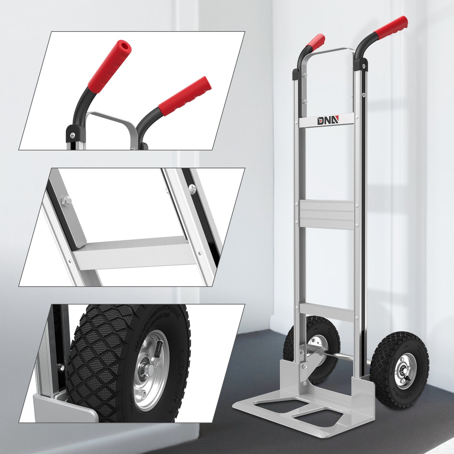Heavy Duty Aluminum Hand Truck 550 lbs Capacity, Foldable Dolly Cart with 10-Inch Pneumatic Tires for Home, Workshop, Office and Warehouse
