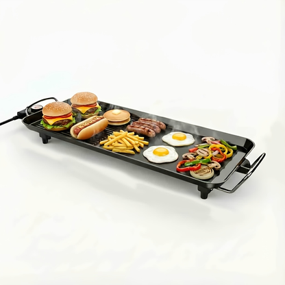 Indoor Electric Grill Smokeless – Non-Stick BBQ Griddle with Adjustable Temperature & Drip Tray, Extra-Large Extended / Medium / Large Roasting Pan, Multifunctional Indoor & Outdoor Barbecue – Holiday Gift Idea