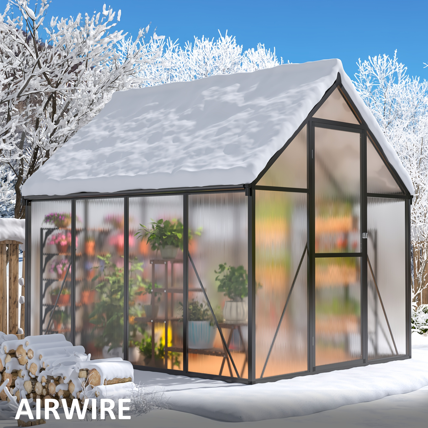 Polycarbonate Greenhouse with Aluminum Frame – Walk-In Outdoor Garden Greenhouse with Roof Ventilation, Lockable Door & UV Protection, 4x6 / 6x7.5 / 10x12 FT