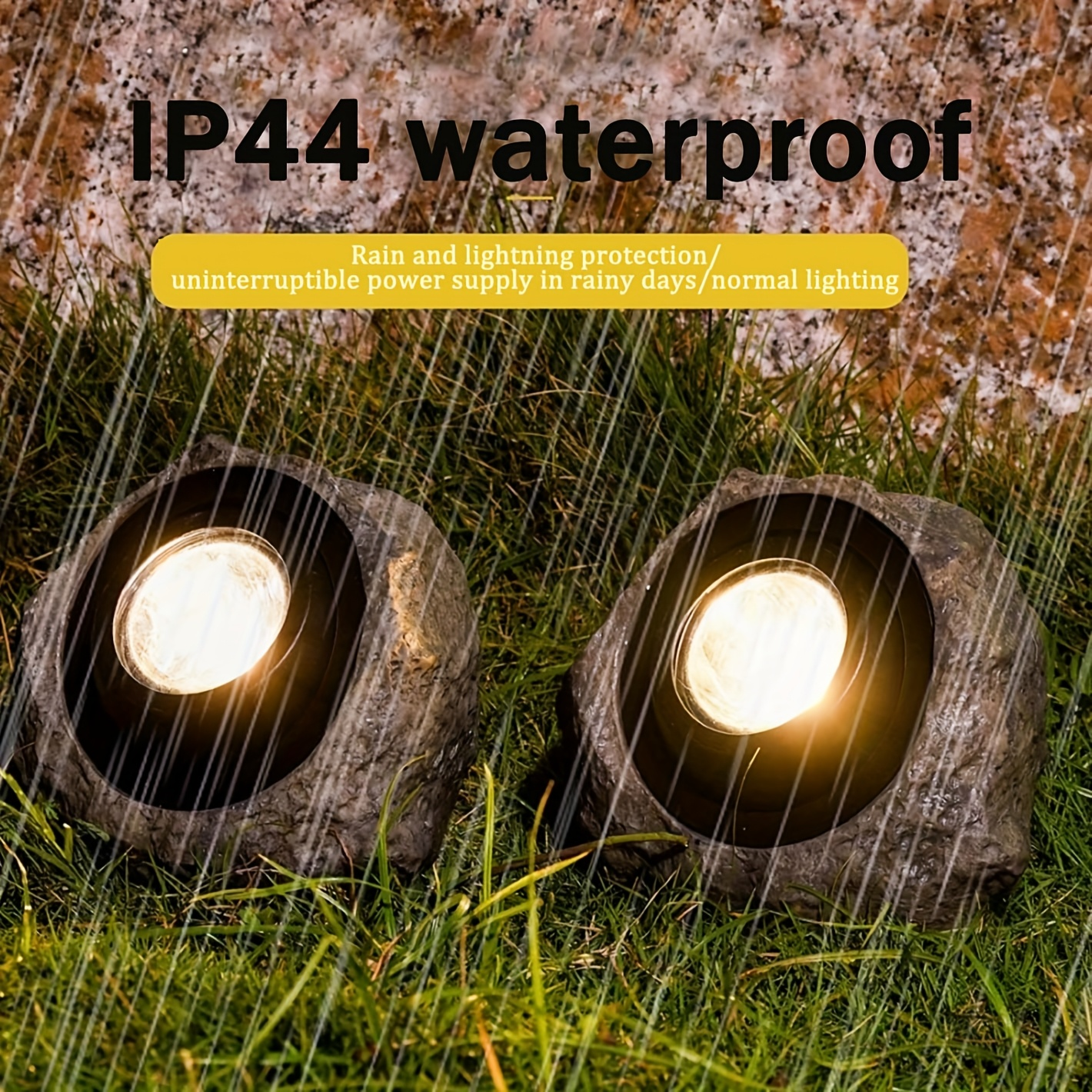 Solar Rock Lights Outdoor Set of 2 IP44 Waterproof LED Warm White Fake Stone Garden Lights Auto Sensor for Lawn Pathway Park Villa Wedding Decor
