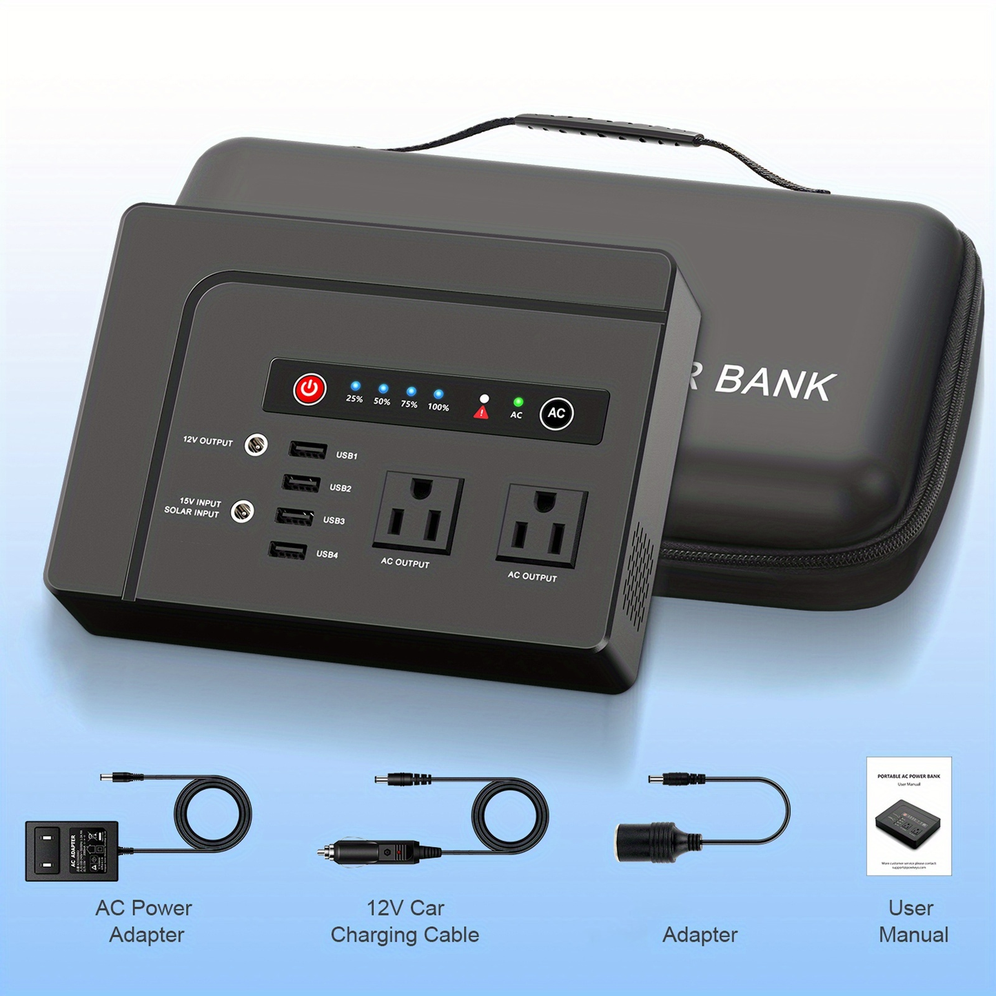 Solar Generator 146Wh 200W Portable Power Station - 39600mAh, 2×AC 110V Outlets, DC Port, 4 USB Ports, Hard Carrying Case, Solar Charging for CPAP, Camping, RV, Road Trip, Home Emergency