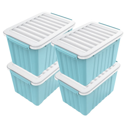 Stackable Storage Bins with Lids and Wheels | 72QT & 97QT Heavy Duty Bins | 4 or 6 Pack | 220LB Capacity | Clear, Blue/White, Black/Yellow