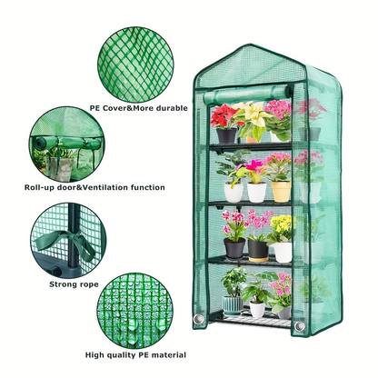 Mini Greenhouse with Steel Frame & Roll-Up Zipper Door | Portable Indoor Outdoor Plant Greenhouse | Weatherproof Rack Stand 2-Tier & 3-Tier Options