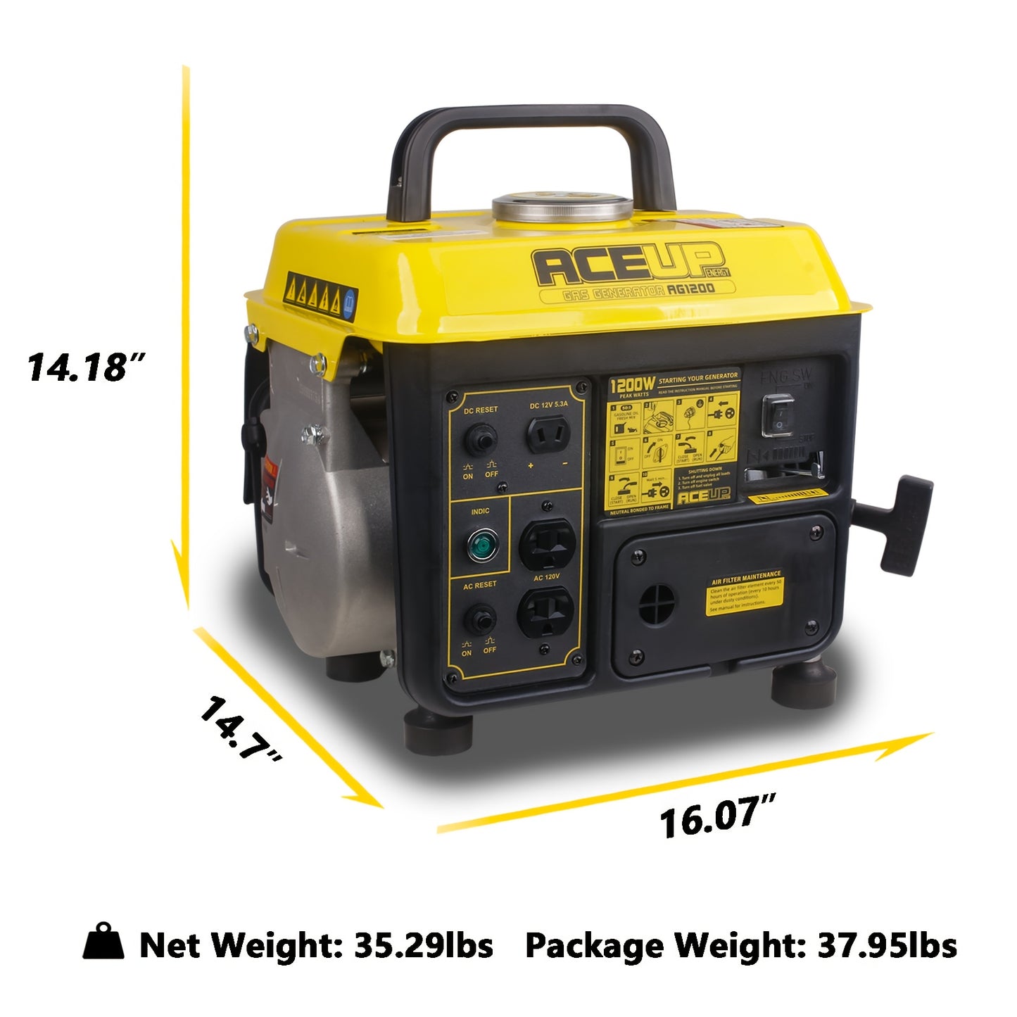 Portable Gas Generator 1200W Peak 900W Rated | 71cc 2-Cycle Engine Recoil Start AC DC Outlets | Camping RV Emergency Backup Low Noise EPA CARB