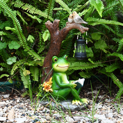 Solar Garden Frog Reading Statue Light, Resin Outdoor Lawn Decor, Yard & Patio Ornament, Auto On/Off LED, Whimsical Garden Gift