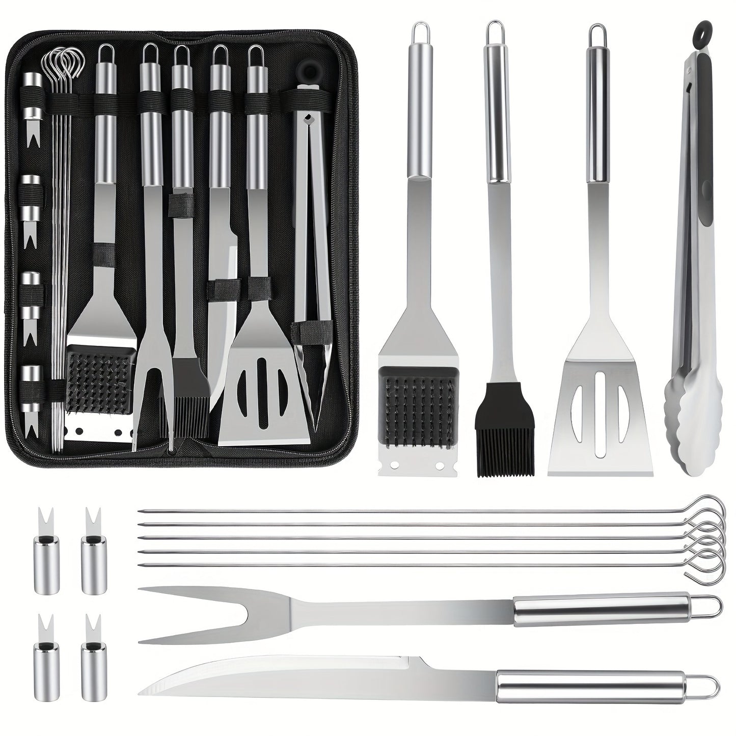 BBQ Grill Accessories Set 15/24PC – Stainless Steel Barbecue Tools Kit for Outdoor & Camping