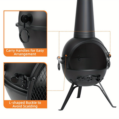 Cast Iron Chiminea 26 Inch Outdoor Patio Fireplace Wood Burning Fire Pit with Cover & Air Vent