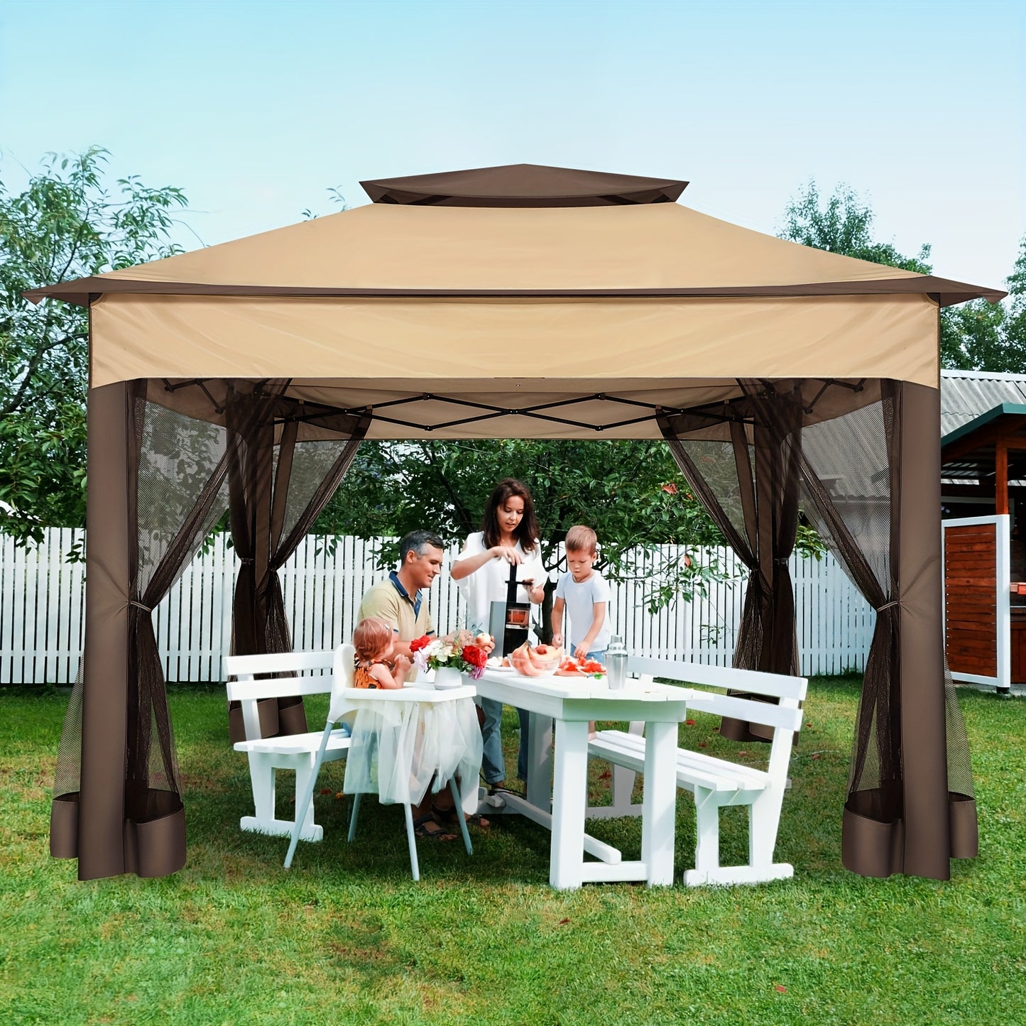 Patio Gazebo Pop-Up Double Roof Mosquito Net 11x11 12x12ft Shade