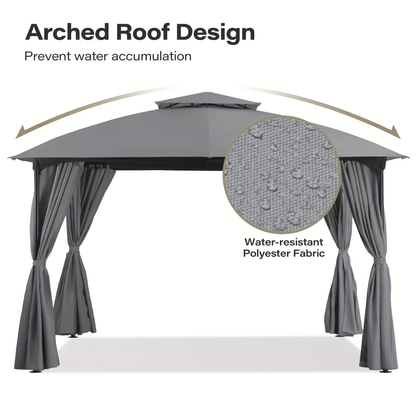 Gazebo Canopy Tent 10x10ft Arch Double Roof Mosquito Net Curtains