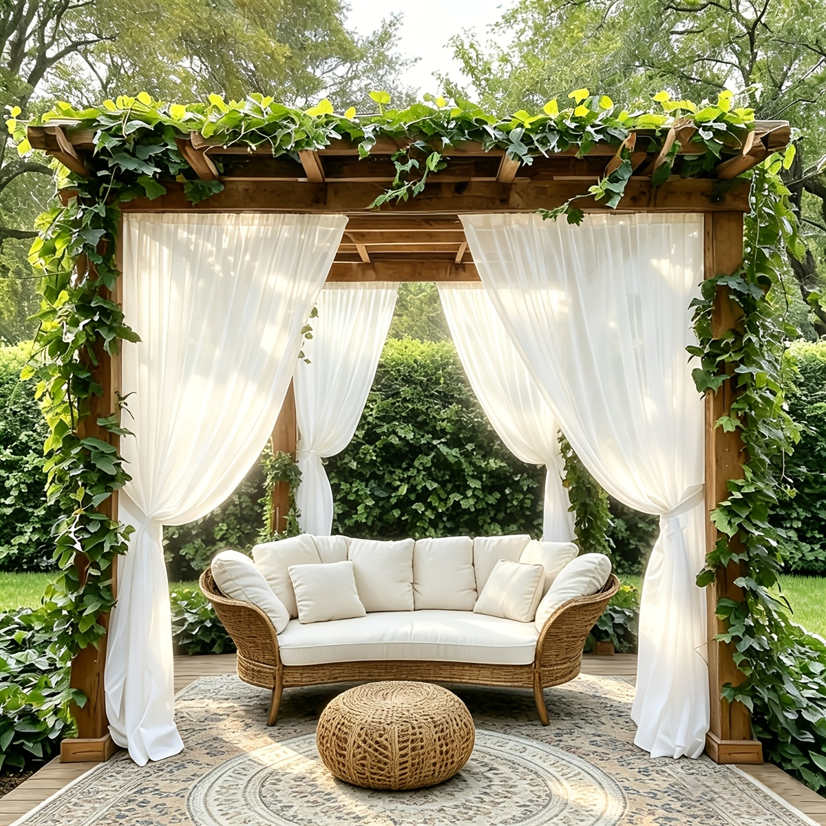Sheer Curtains Outdoor Voile Drapes 6 Pack – Semi-Transparent Light Filtering Grommet Top Panels for Porch Patio Pergola Balcony Pool Privacy