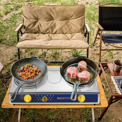 Propane Camping Stove Single & Double Burner – Stainless Steel Gas Cooker with Auto Ignition for Outdoor Cooking, Camping, Fishing, Hiking, Garden BBQ & Tailgate – Portable Camp Kitchen Burner