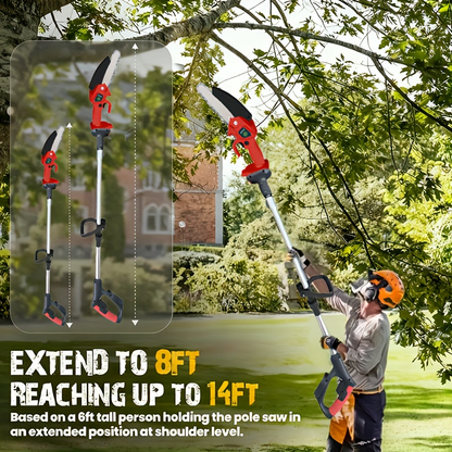 Mini Chainsaw 3-in-1 Cordless Pole Saw & Electric Blower – 21V, 2 Batteries, Telescopic Design for Tree Pruning & Yard Maintenance