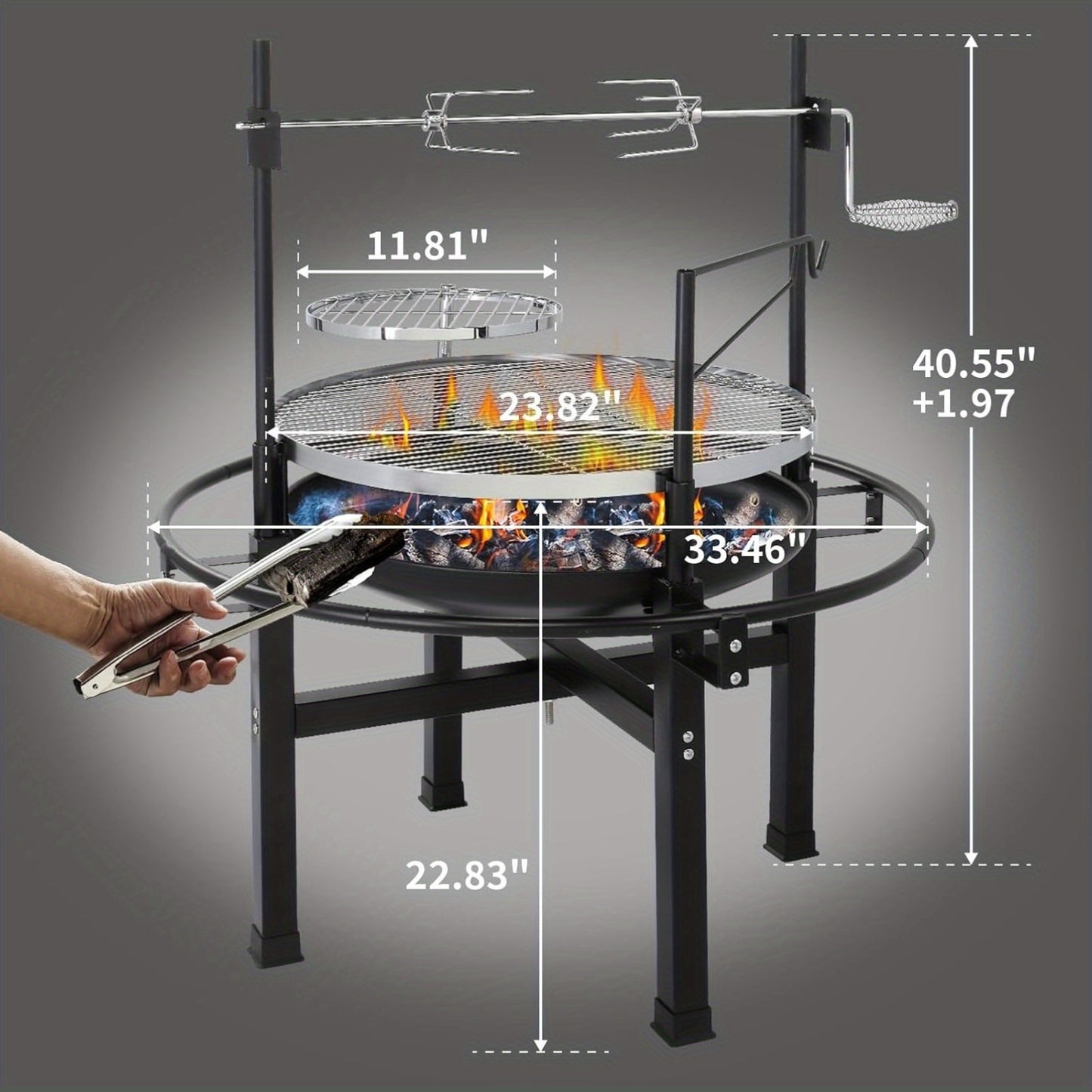 BBQ Fire Pit 33 Inch Wood Burning Outdoor Fire Pit with Swivel Cooking Grate, 2 Removable Grills for Backyard Patio Picnic Outside Camping