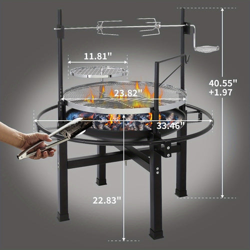 BBQ Fire Pit 33 Inch Wood Burning Outdoor Fire Pit with Swivel Cooking Grate, 2 Removable Grills for Backyard Patio Picnic Outside Camping