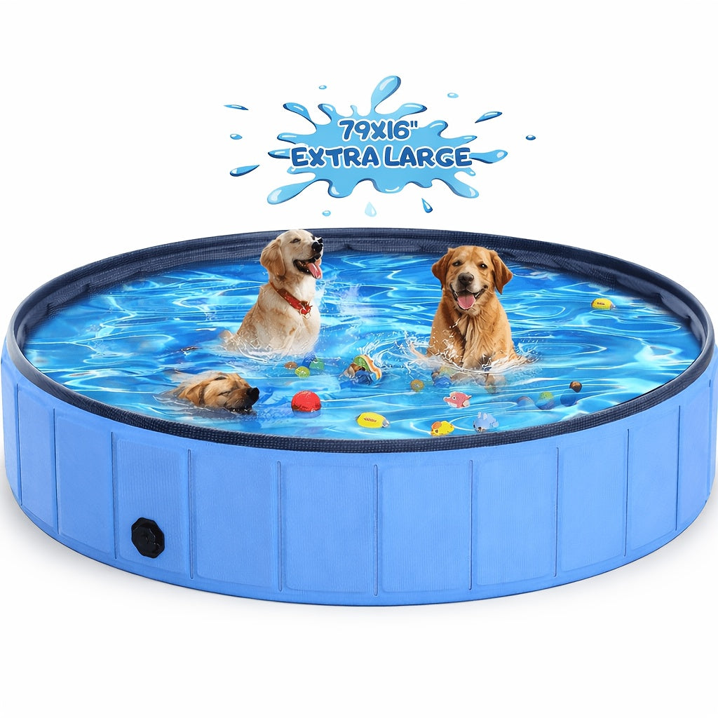 Large Dog Pool Foldable – 1mm Thick Durable Collapsible Plastic Pet Bathing Tub & Outdoor Swimming Pool for Large Dogs, 79 Inch Portable Design