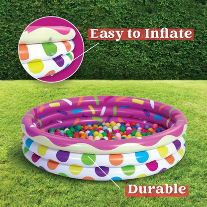 Kiddie Pool 3-Pack – 45 Inch Inflatable Swimming Pool for Kids with Fun Watermelon Pineapple Cupcake Designs, Indoor Outdoor Ball Pit Party Pool Ages 3+