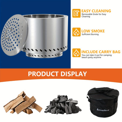 Smokeless Fire Pit 20 Inch 304 Stainless Steel Wood Burning Firepit for Outside with Carry Bag, Removable Ash Pan & Efficient Combustion for Backyard Patio Camping
