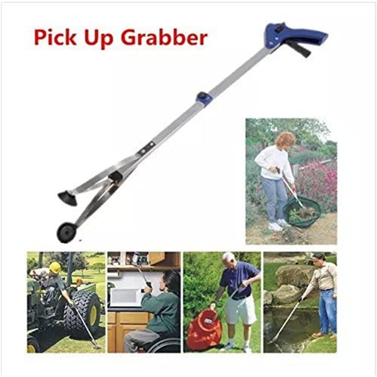 Reacher Grabber Tool 32-Inch Foldable 2-Pack - Aluminum Alloy Extender with Rubber Suction Cup Grippers, Safety Lock & Ergonomic Pistol Handle for Elderly, Mobility Aid, Trash Picker & Garden Use