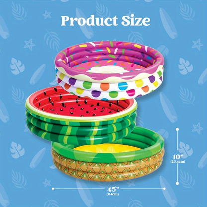 Kiddie Pool 3-Pack – 45 Inch Inflatable Swimming Pool for Kids with Fun Watermelon Pineapple Cupcake Designs, Indoor Outdoor Ball Pit Party Pool Ages 3+