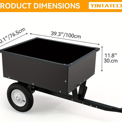 Dump Cart 350LB Steel Tow Behind for Lawn Mower ATV UTV – Heavy Duty Garden Utility Trailer with Quick Release Pedal & Detachable Tailgate