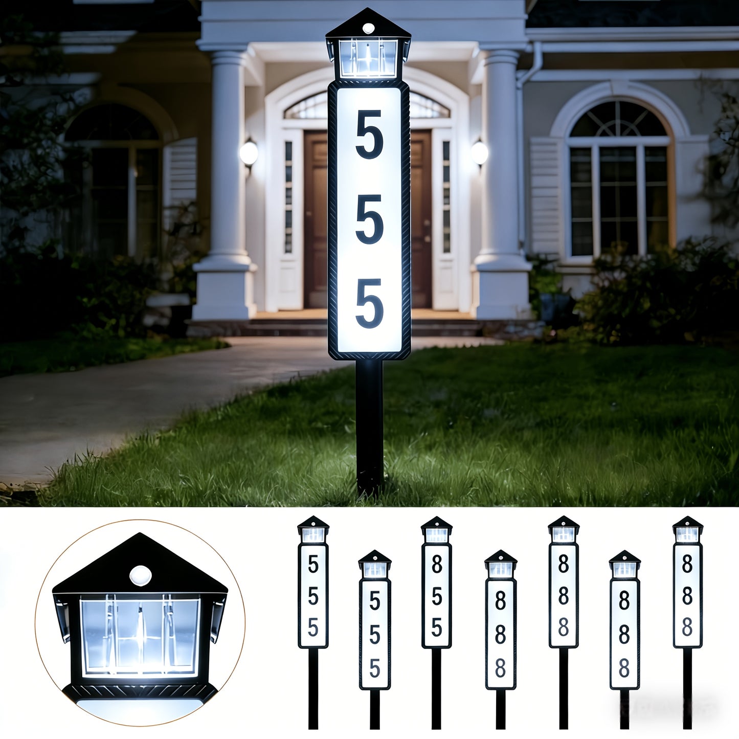 Solar House Number Light Outdoor Waterproof IP44, LED Address Sign Wall Lamp with Light Sensor, 3 Lighting Modes, Auto On/Off Dusk to Dawn, Retro Bronze & Black
