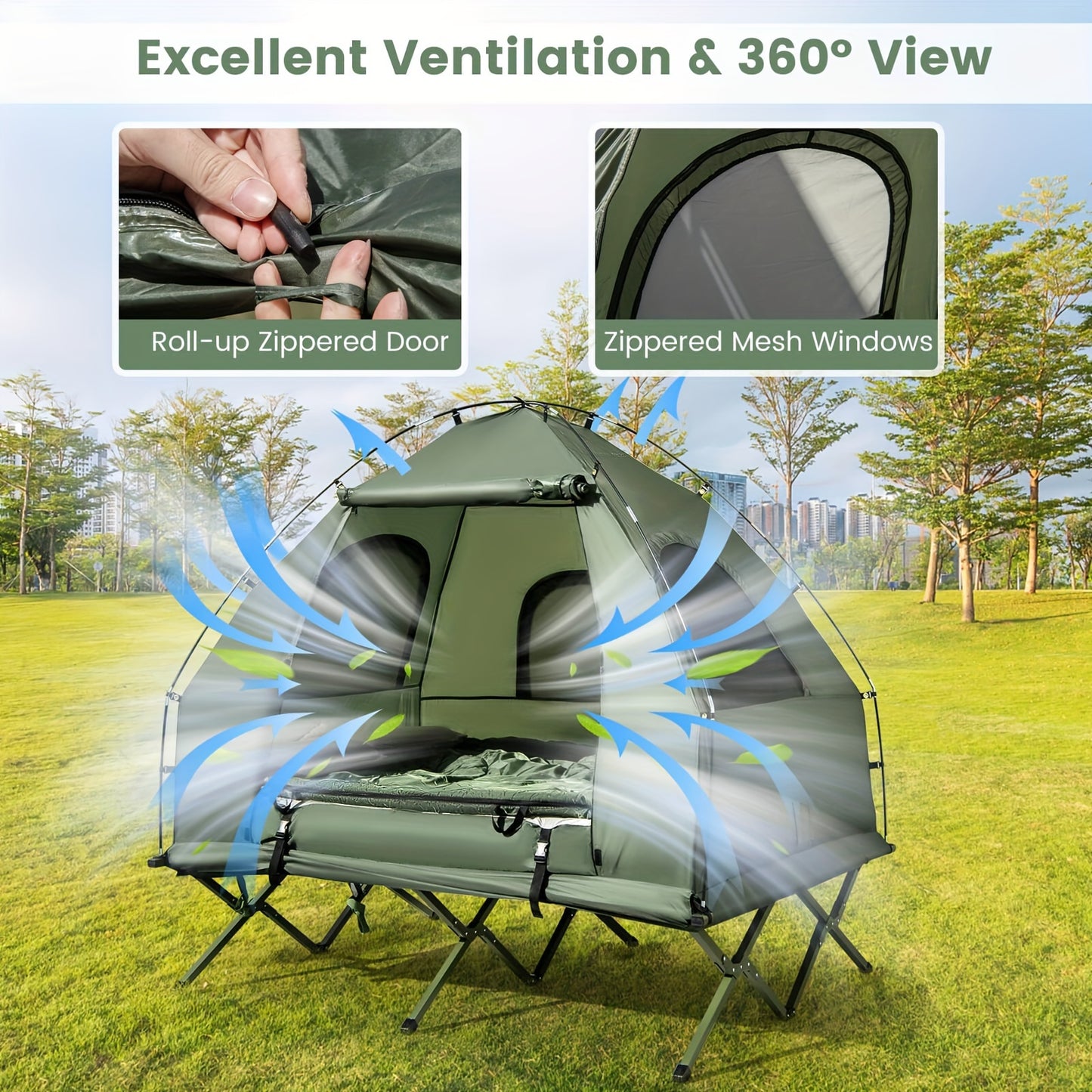 Camping Cot Tent 2 Person 5-in-1 Combo Air Mattress Sleeping Bag