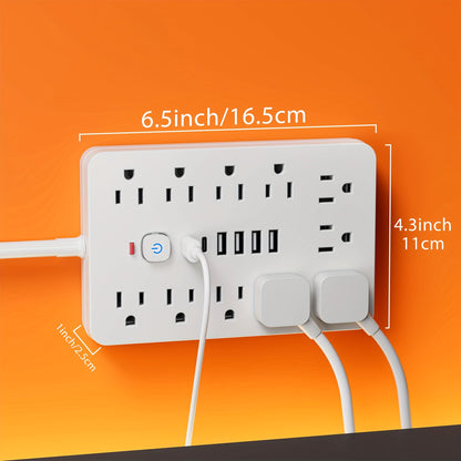 Surge Protector Power Strip 17-in-1 Wall Mount 11 AC Outlets 4 USB-A 2 USB-C Compact Charging Station 5ft 10ft Cord for Home Office School Dorm Travel