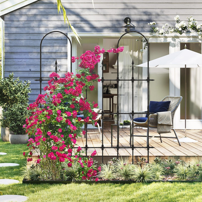 COSTWAY 58"L X 73"H Garden Trellis for Climbing Plants, Outdoor Rose Arch Trellis, Rustproof Metal Plant Support Frame for Raised Bed, Decorative Garden Fence for Vegetable Flower Cucumber Tomato