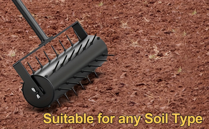 Lawn Punch Aerator 17" Heavy-Duty Metal Roller with Bearing Design, 60" Long Handle for Effortless Weeding & Aeration, Manual Garden Lawn Punch Tool Black