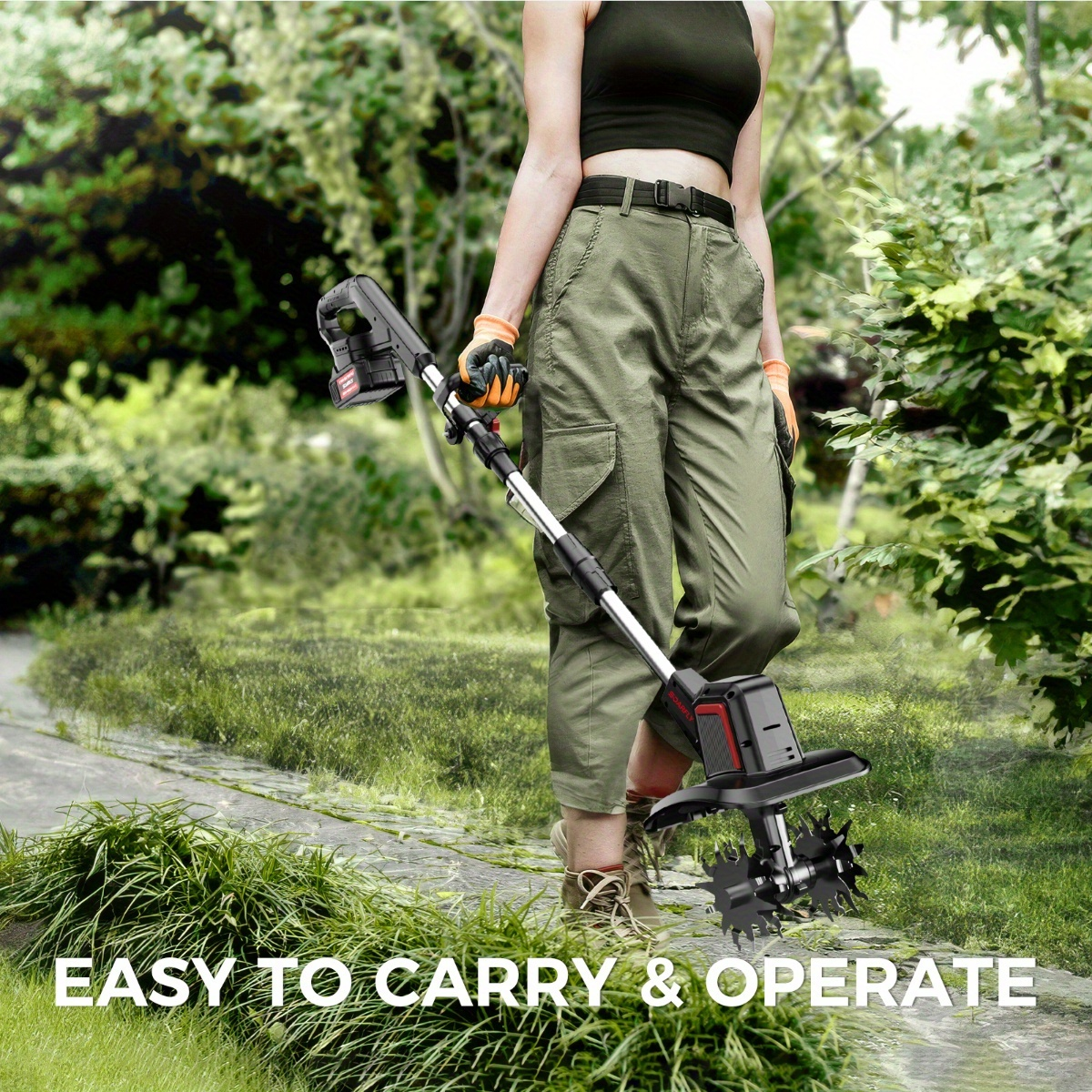 Cordless Electric Cultivator 360RPM - Wireless Electric Tiller & Soil Loosening Machine with 2×4.0Ah Batteries & Charger for Soil Aeration, Weeding, Landscaping - Portable for Home & Professional Garden Use