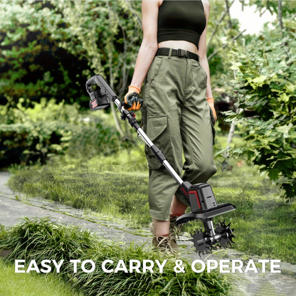 Cordless Electric Cultivator 360RPM - Wireless Electric Tiller & Soil Loosening Machine with 2×4.0Ah Batteries & Charger for Soil Aeration, Weeding, Landscaping - Portable for Home & Professional Garden Use