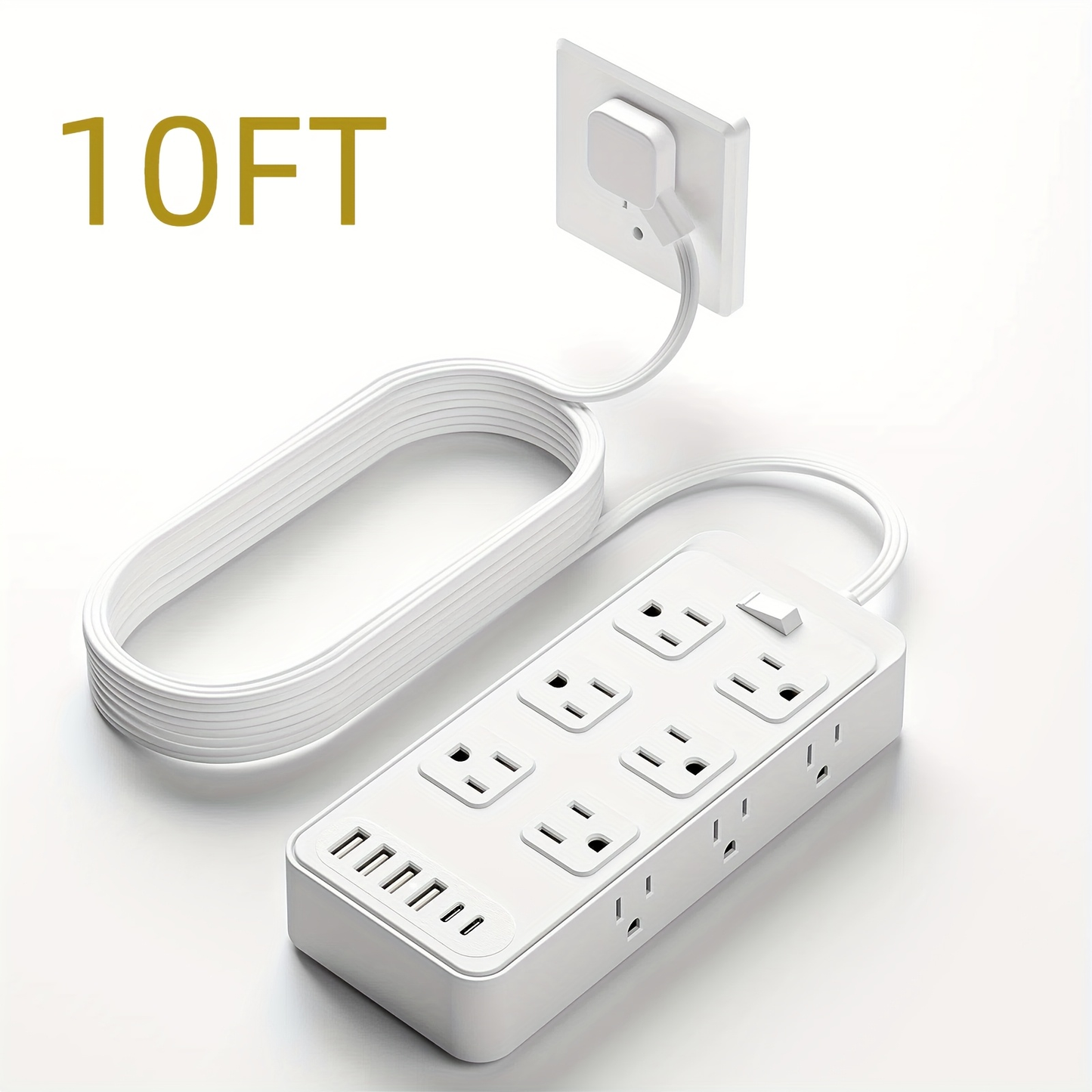 Charging Station 18-in-1 Power Strip Surge Protector 12 AC Outlets 6 USB Ports 4 USB-A 2 USB-C Flat Plug Wide Spacing Wall Mount for Home Dorm Office Travel