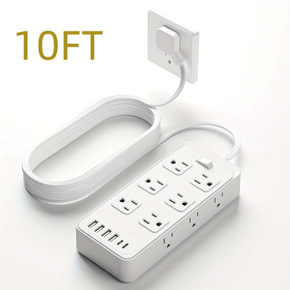 Charging Station 18-in-1 Power Strip Surge Protector 12 AC Outlets 6 USB Ports 4 USB-A 2 USB-C Flat Plug Wide Spacing Wall Mount for Home Dorm Office Travel