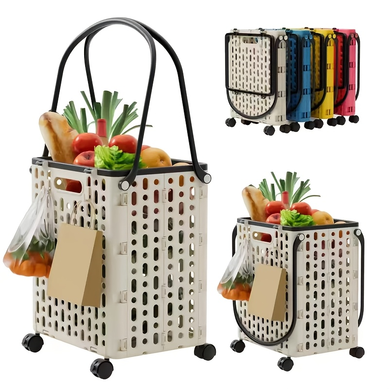 Foldable Shopping Cart with Wheels and Handle Large Capacity Portable Trolley for Grocery Camping Travel Laundry Beach Outdoor Home Lightweight Space Saving