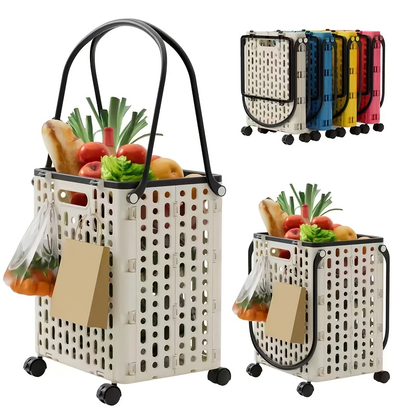 Foldable Shopping Cart with Wheels and Handle Large Capacity Portable Trolley for Grocery Camping Travel Laundry Beach Outdoor Home Lightweight Space Saving