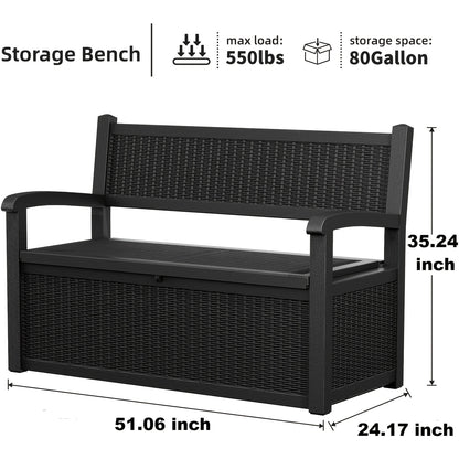 Outdoor Storage Bench 80 Gal, 550 Lb Capacity Weatherproof Resin Deck Box