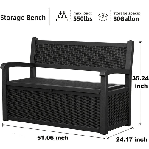 Outdoor Storage Bench 80 Gal, 550 Lb Capacity Weatherproof Resin Deck Box