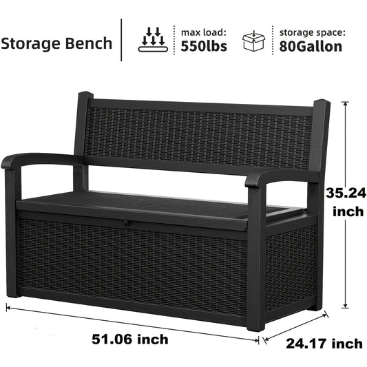Outdoor Storage Bench 80 Gal, 550 Lb Capacity Weatherproof Resin Deck Box