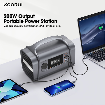 Solar Generator 296Wh Portable Power Station | 200W Output Peak 400W, 110V AC, 60W USB-C PD, LED Light, MPPT Solar Charging for Camping, RV, Travel, Home Backup